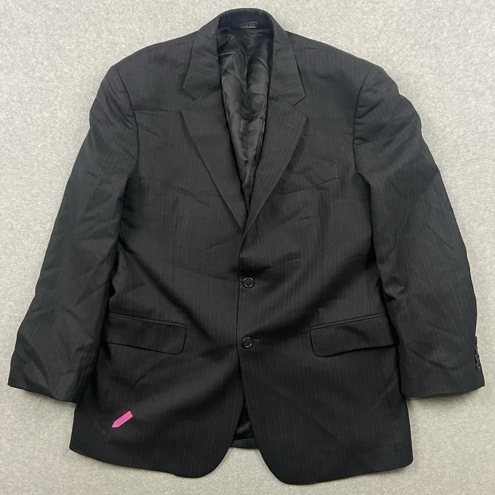 Jos A Bank Blazer Mens 44R Wool 2-Button Suit Jacket Coat Formal Gray Striped